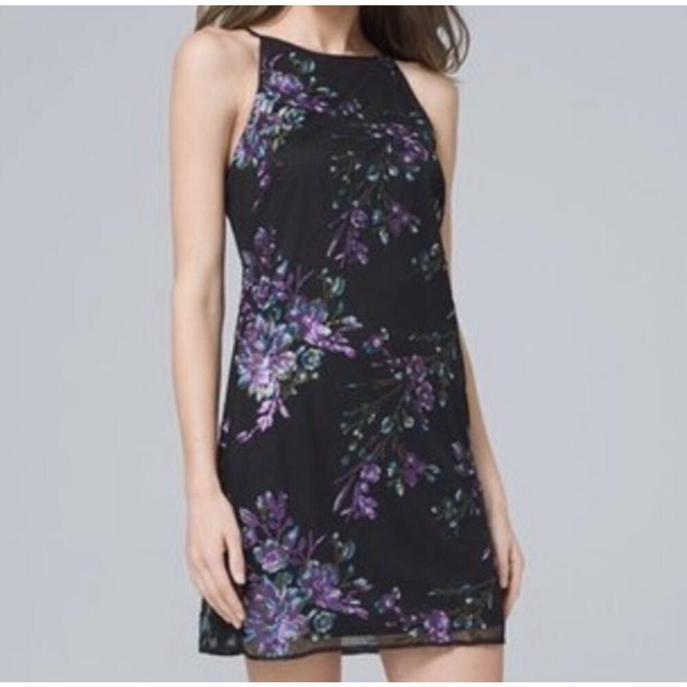 WHBM Black and Purple Sleeveless Sequin Embellished Mini Dress Women's Size 8